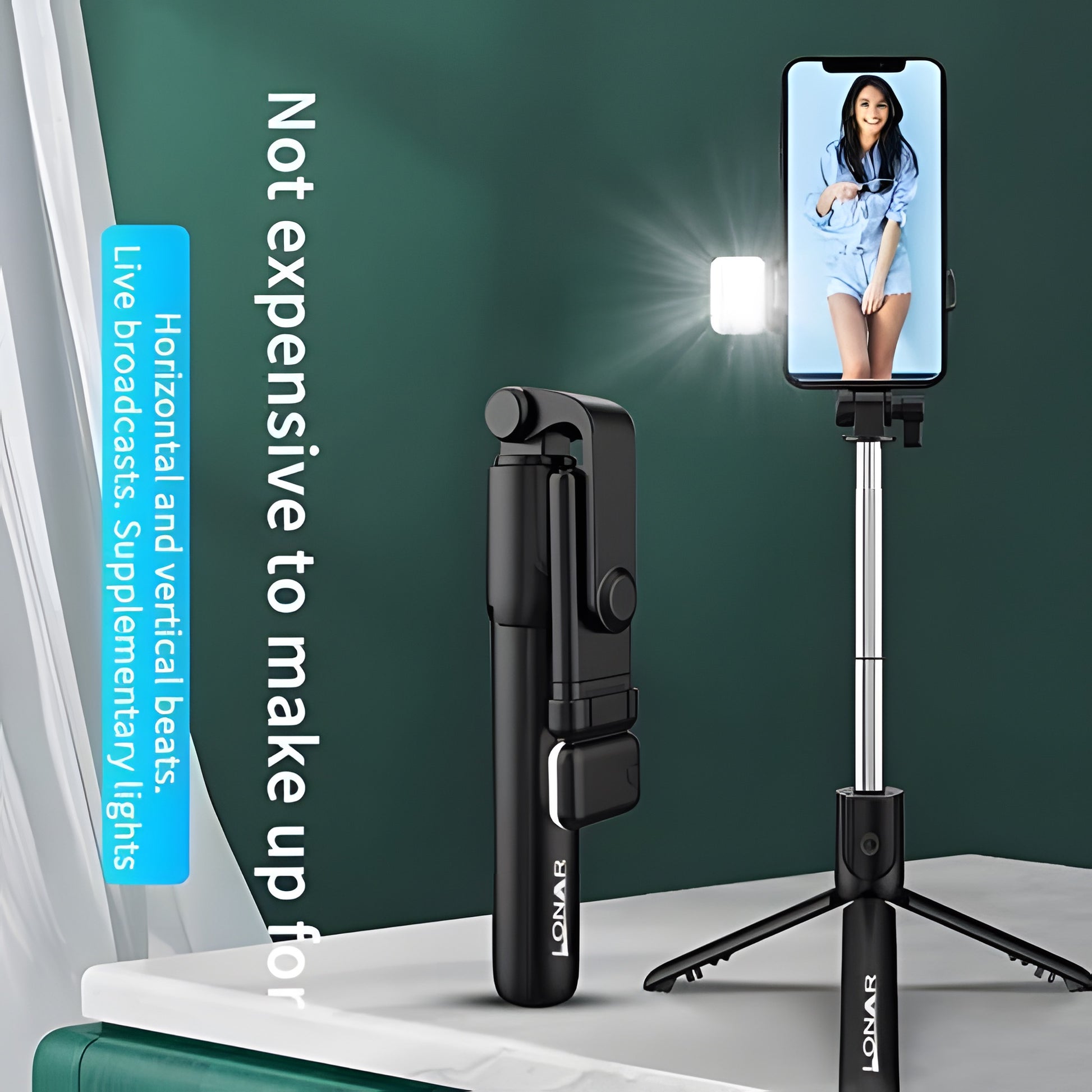 Extendable Flash Selfie Stick Tripod with Bluetooth Remote (3-in-1)